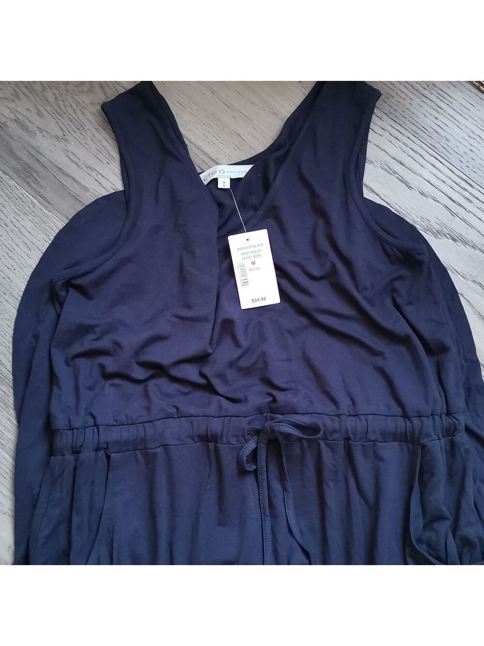 NWT Cleo petites navy blue sleeveless dress with drawstring,  pockets  Size M
